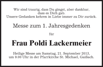 Todesanzeige von Poldi Lackermeier von merkurtz