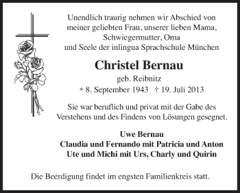Todesanzeige von Christel Bernau von merkurtz