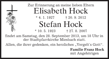 Todesanzeige von Elisabeth und Stefan Hock von merkurtz