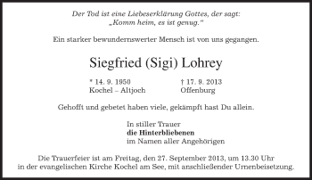Todesanzeige von Siegfried Lohrey von merkurtz