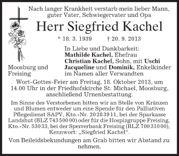 Todesanzeige von Siegfried Kachel von merkurtz