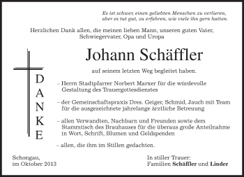 Todesanzeige von Jahann Schäffler von merkurtz