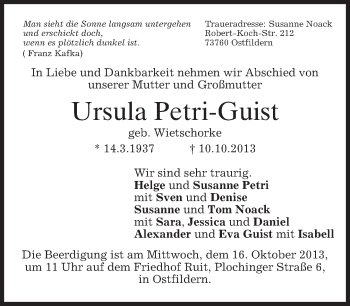 Todesanzeige von Ursula Petri-Guist von merkurtz