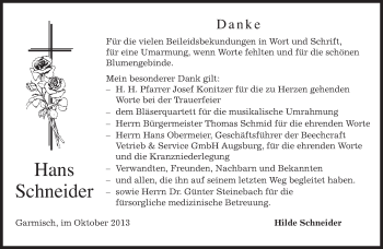Todesanzeige von Hans Schneider von merkurtz