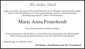 Todesanzeige von Marie Anna Feuerherdt von merkurtz