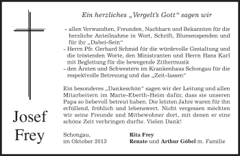 Todesanzeige von Josef Frey von merkurtz