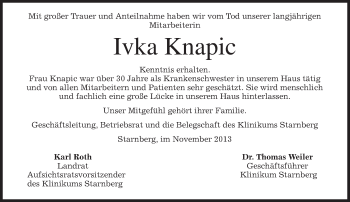 Todesanzeige von Ivka Knapic von merkurtz