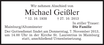 Todesanzeige von Michael Geißler von merkurtz