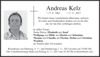 Todesanzeige von Andreas Kelz von merkurtz