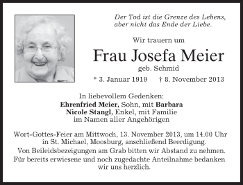 Todesanzeige von Josefa Meier von merkurtz