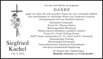 Todesanzeige von Siegfried Kachel von merkurtz