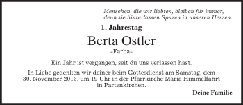 Todesanzeige von Berta Ostler von merkurtz