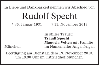 Todesanzeige von Rudolf Specht von merkurtz
