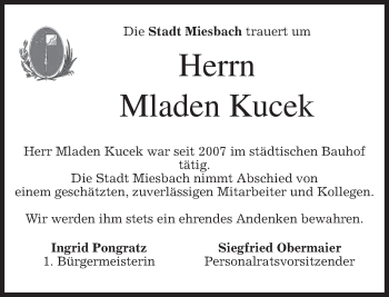 Todesanzeige von Mladen Kucek von merkurtz