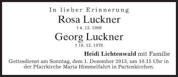 Todesanzeige von Rosa und Georg Luckner von merkurtz