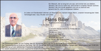 Todesanzeige von Hans Biller von merkurtz