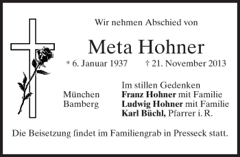Todesanzeige von Meta Hohner von merkurtz
