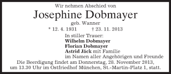 Todesanzeige von Josephine Dobmayer von merkurtz