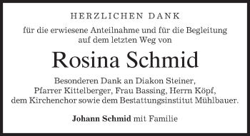 Todesanzeige von Rosina Schmid von merkurtz