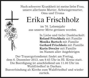 Todesanzeige von Erika Frischholz von merkurtz