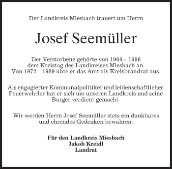 Todesanzeige von Josef Seemüller von merkurtz
