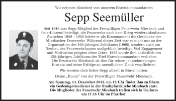 Todesanzeige von Sepp Seemüller von merkurtz