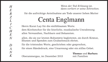 Todesanzeige von Centa Englmann von merkurtz