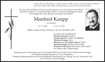 Todesanzeige von Manfred Kaupp von merkurtz