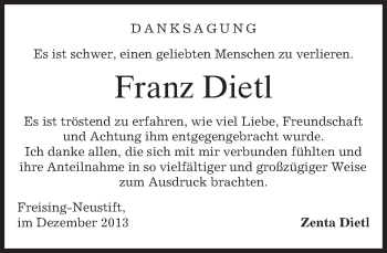 Todesanzeige von Franz Dietl von merkurtz