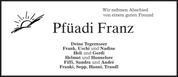 Todesanzeige von Franz Hamm von MERKUR & TZ