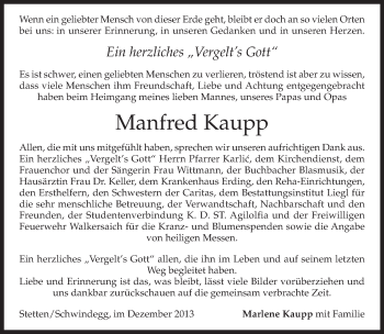 Todesanzeige von Manfred Kaupp von merkurtz