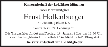 Todesanzeige von Ernst Hollenburger von merkurtz