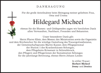 Todesanzeige von Hildegard Micheel von merkurtz