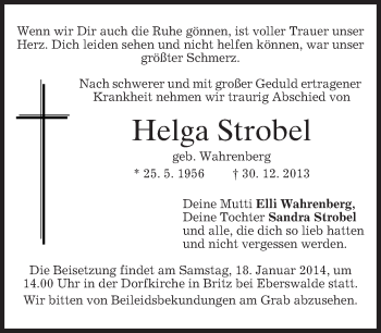 Todesanzeige von Helga Strobel von merkurtz