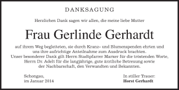 Todesanzeige von Gerlinde Gerhardt von merkurtz