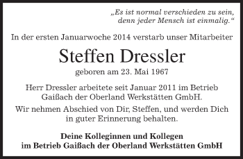 Todesanzeige von Steffen Dressler von merkurtz