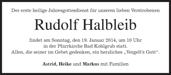 Todesanzeige von Rudolf Halbleib von merkurtz