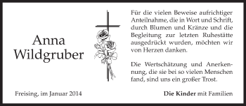 Todesanzeige von Anna Widgruber von merkurtz