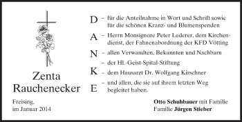 Todesanzeige von Zenta Rauchencker von merkurtz