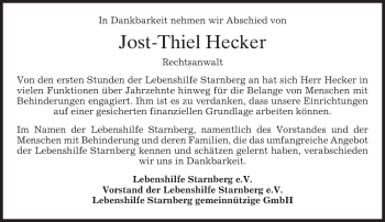 Todesanzeige von Jost-Thiel Hecker von merkurtz