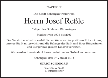 Todesanzeige von Josef Reßle von merkurtz