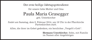 Todesanzeige von Paula Maria Grasegger von merkurtz