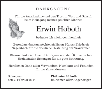 Todesanzeige von Erwin Hoboth von merkurtz