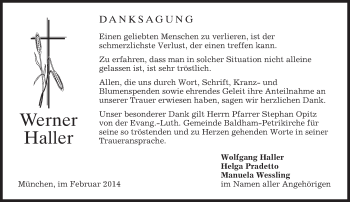 Todesanzeige von Wolfgang Haller von merkurtz