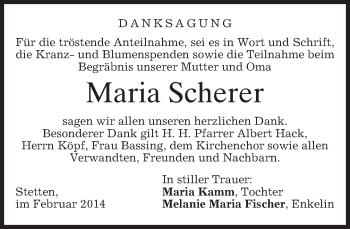 Todesanzeige von Maria Scherer von merkurtz