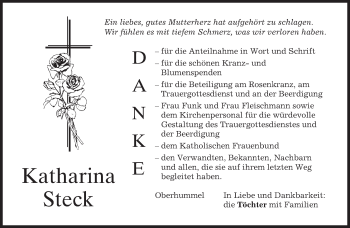 Todesanzeige von Katharina Steck von merkurtz