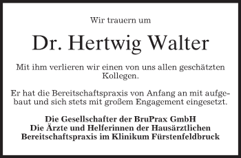 Todesanzeige von Hertwig Walter von merkurtz
