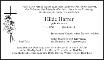 Todesanzeige von Hilde Harrer von merkurtz