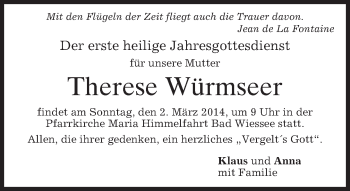Todesanzeige von Therese Würmseer von merkurtz