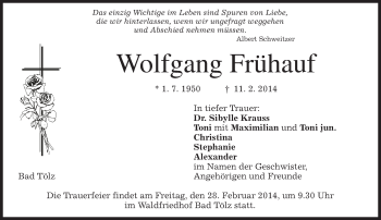 Todesanzeige von Wolfgang Frühauf von merkurtz